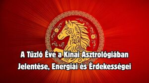 Illusztráció egy vágtázó, tüzes ló alakjáról a kínai horoszkóp stílusában, lángnyelvekkel körülölelve.